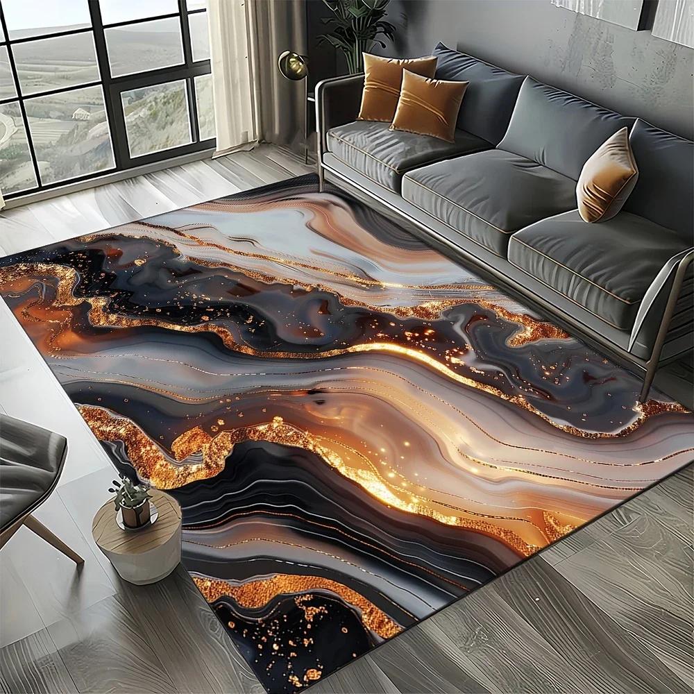 2025 New Style Black White Gold Marble Fashion 3D Carpet Rug for Living Room Bedroom Home Sofa Decoration,Kid Non-slip Floor Mat