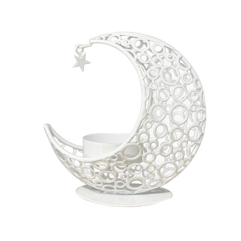 

1pcs Moon & Star Iron Art Candle Holder Hollow Out Design Home Living Room Bedroom Tabletop Atmosphere Decorative Ornament белый
