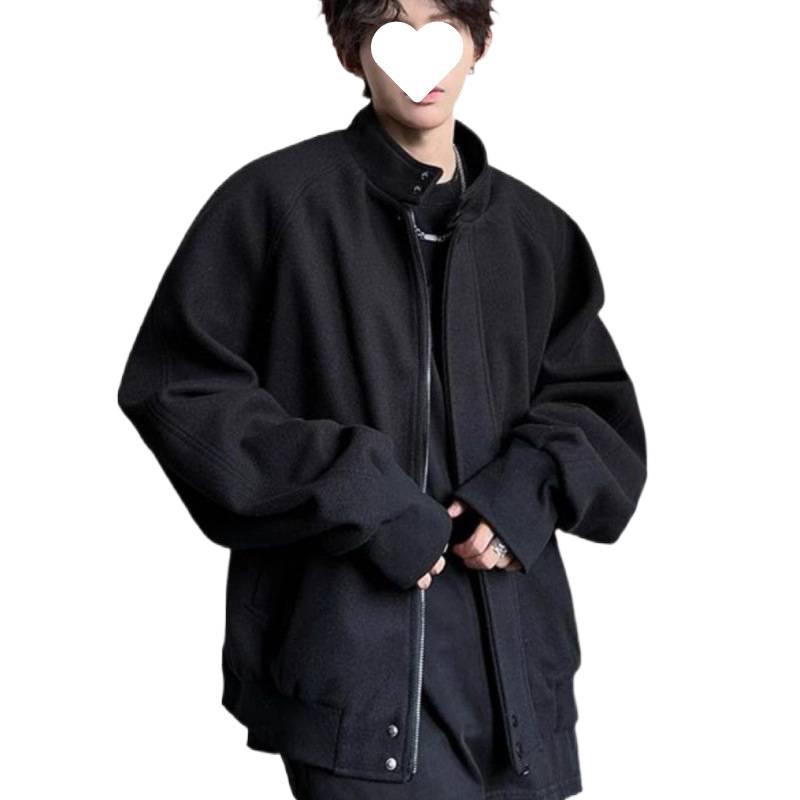 Men's Stand-Collar Woolen Coat - American Silhouette, Heavyweight Short Jacket for Spring/Autumn