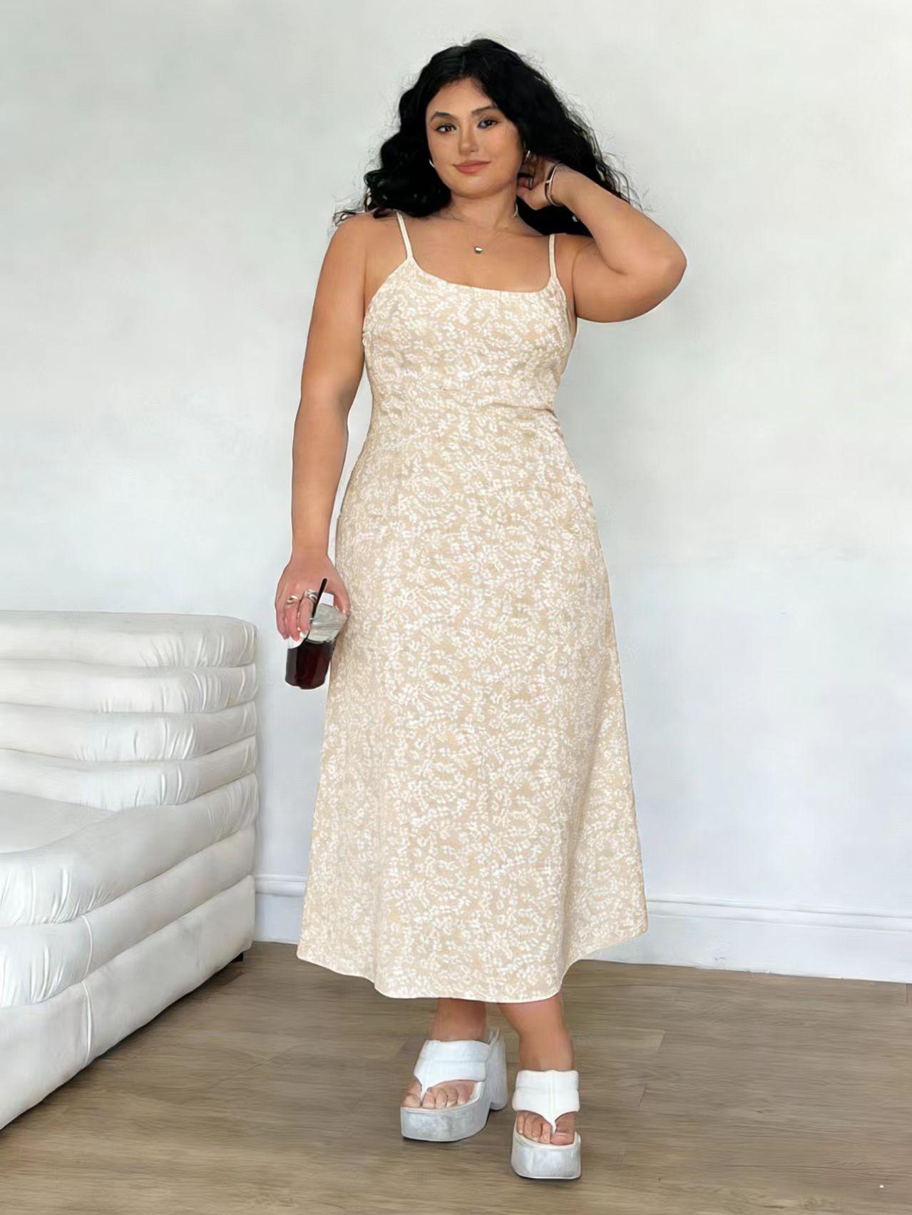 

Plus Size Floral Print Camisole Midi Dress for Summer Vacation L абрикосовый