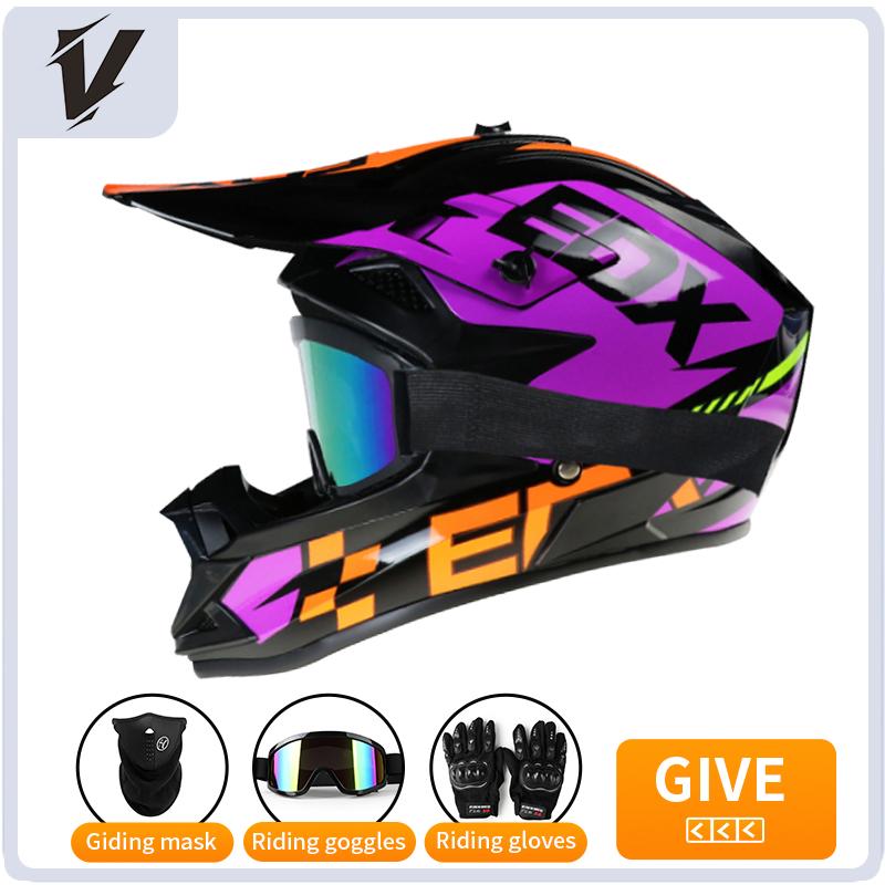 VGV Off-road motorcycle helmet for men, women, adults and children DOT certified Bluetooth-equipped three-piece set with gifts