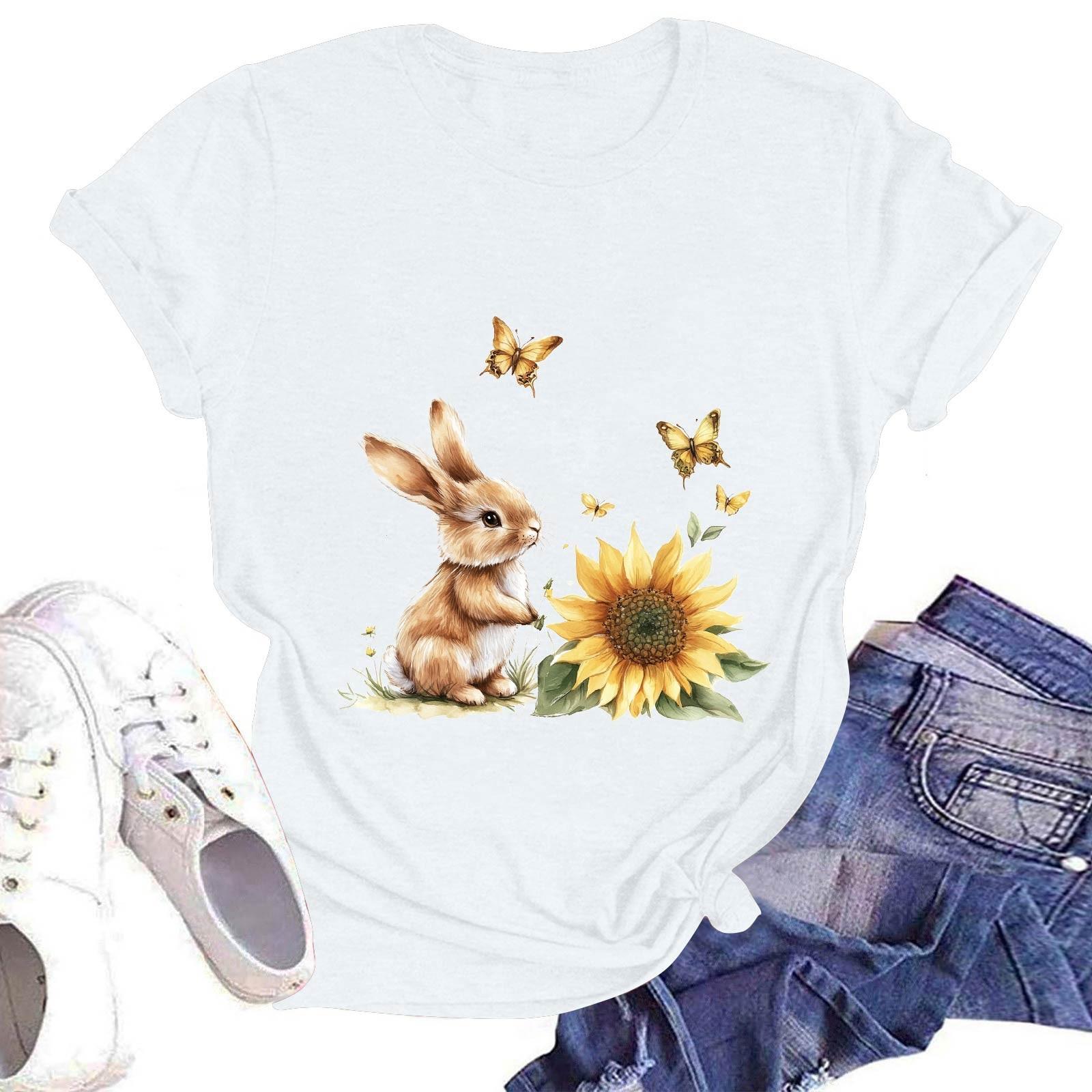 

Жіноча повсякденна футболка з круглим вирізом, коротким рукавом, пуловер з принтом XL білий