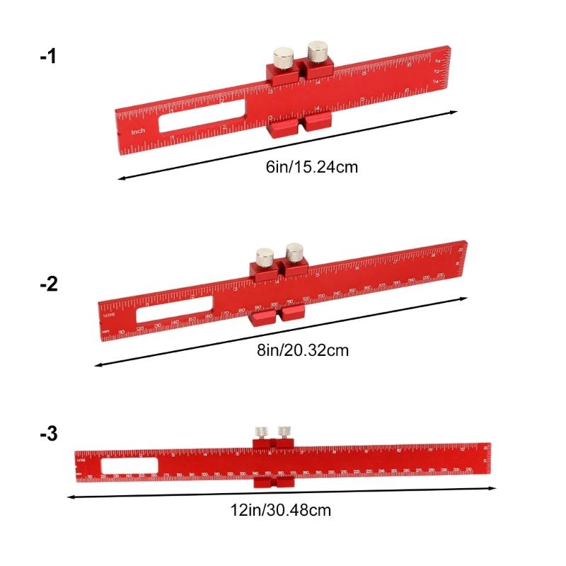 Wood Board Marking Ruler, Aluminum Body Layout Tool with T Guide for Cabinet Work, Trim Fitting, and Measuring