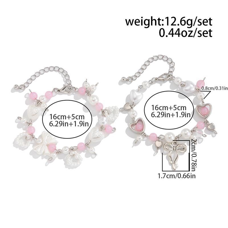 1/2 Pcs Bow Love Pendant Imitation Pearl Beaded Bracelet  Trendy Women Bracelet Girly Sweet Y2K Jewelry Accessories Gifts
