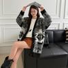 European & American Style Color Block Knitted Cardigan - Women's Mid-Length Autumn/Winter Sweater Coat
