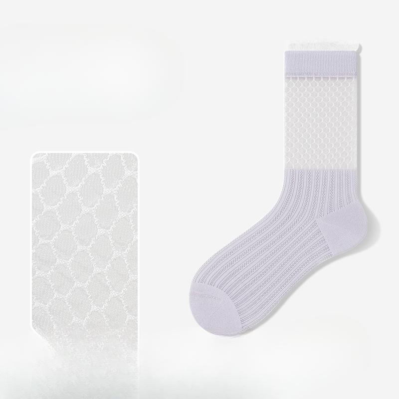 Women's Summer Thin Lace Hollow Mesh Breathable College Wind Tube Cotton Socks