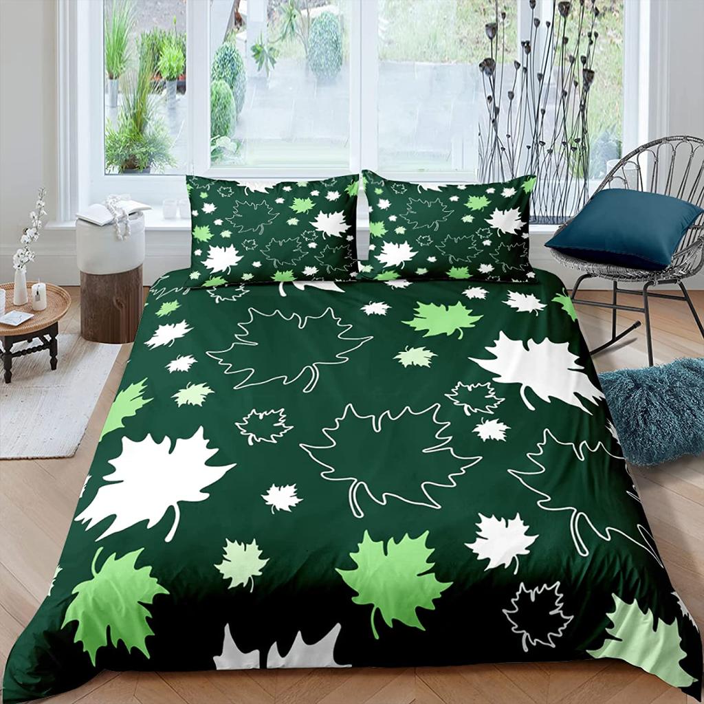 Maple Leaves Polyester Duvet Cover Set Fall Theme Comforter Cover With Pillowcase King Queen Size For Kids Boys Girl Bedding Set