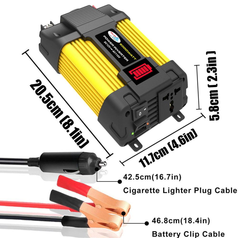 DC12V To AC 220V Modifies Sine Wave Car Power Inverter Dual USB Power Inverter 4000W/6000W Intelligent Digital Display