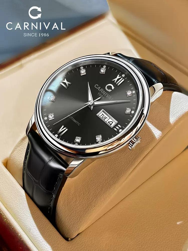 CARNIVAL Top Brand Luxury Men Automatic Mechanical Wristwatch Japan Movement Leather Sapphire Glass Men Watches Reeloj Hombre