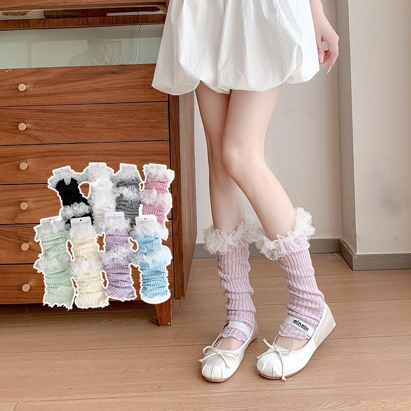 Lolita Girls Lace Ruffles Leg Warmers Women Long Socks Knitted Foot Cover Arm Warmer Y2K Spring Summer Boot Cuffs Stockings New