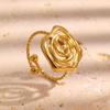 Stainless Steel Line Rings for Women Geometric Hollow Rose Adjustable Opening Rings Exquisite Fade-Resistant Party Zircon Gifts