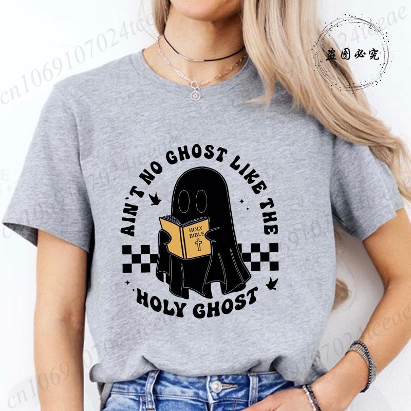 Funny Christian Shirt Gift for ChristianCute Ghost with Bible TShirtsRetro Christian Apparel Tops Tees Short Sleeve Clothing