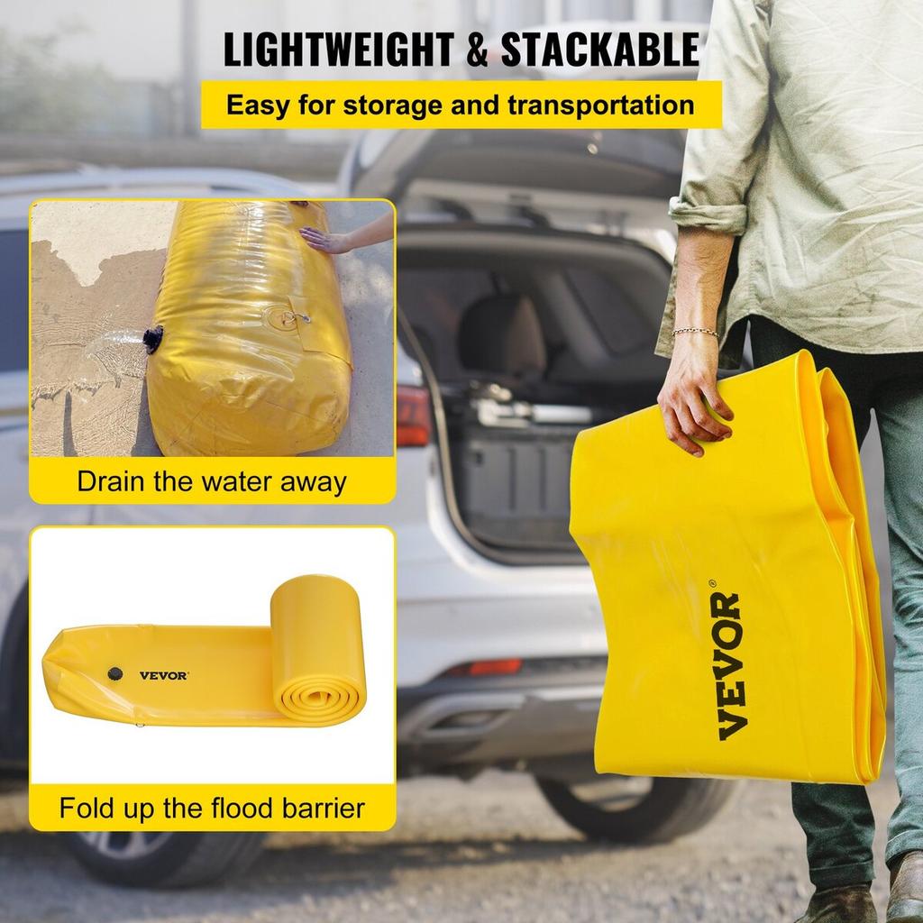 Flood Bag, 24 Ft Length X 12 In Height, Reusable PVC Water Diversion Tubes, Lightweight with Excellent Waterproof Effect Used for Doorways, Garages,