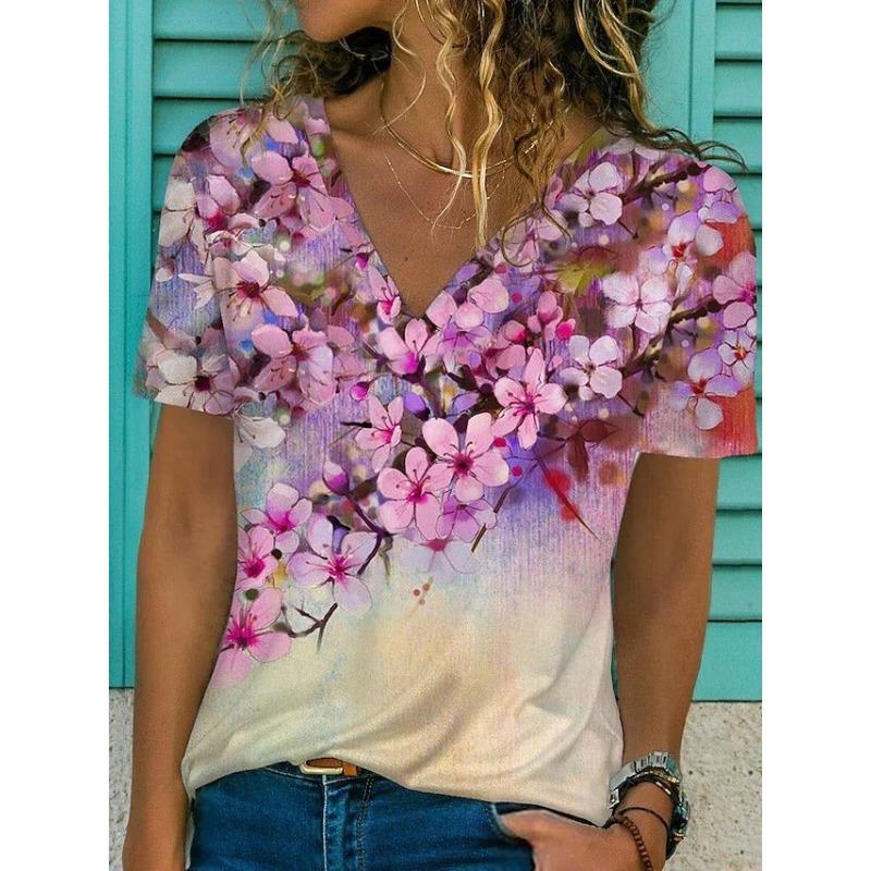 

Женская футболка в стиле ретро с V-образным вырезом и короткими рукавами, летняя повседневная свободная футболка Niche XS