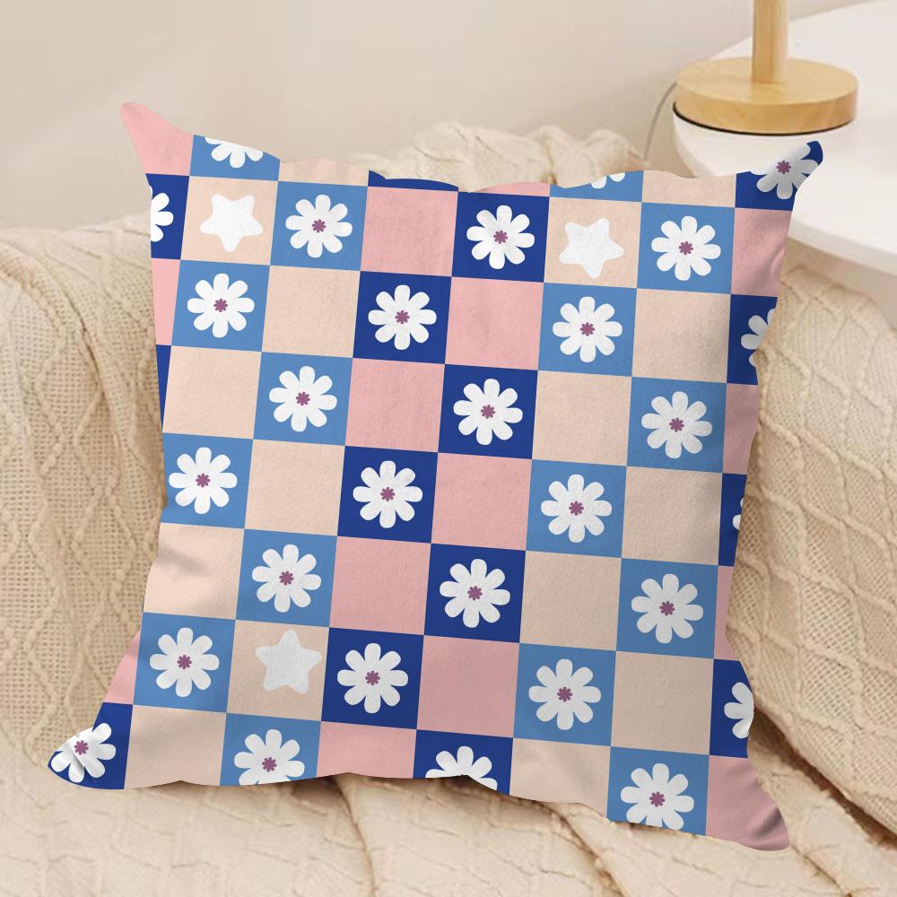 

Checkered Flower Pattern Cushion Cover Soft Plush Throw Pillow Cover DoubleSided Cushion Case Sofa Bedroom Home Decor 30x30cm