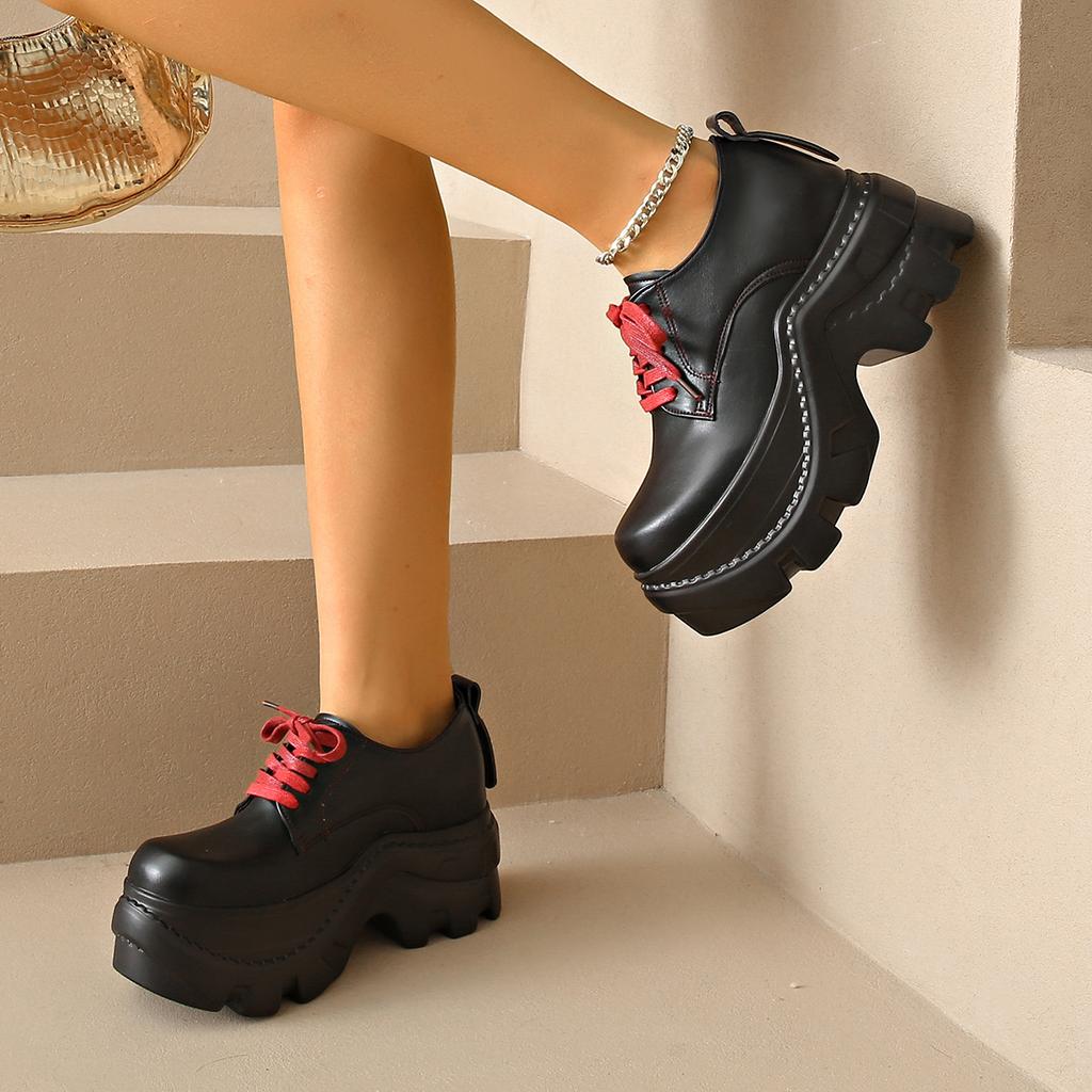 Fashion Thick Bottom Round Head Front Strap Large Solid Color Women Casual Single Shoe Fashion Versatile Loafers High Heels Ladies Shoes