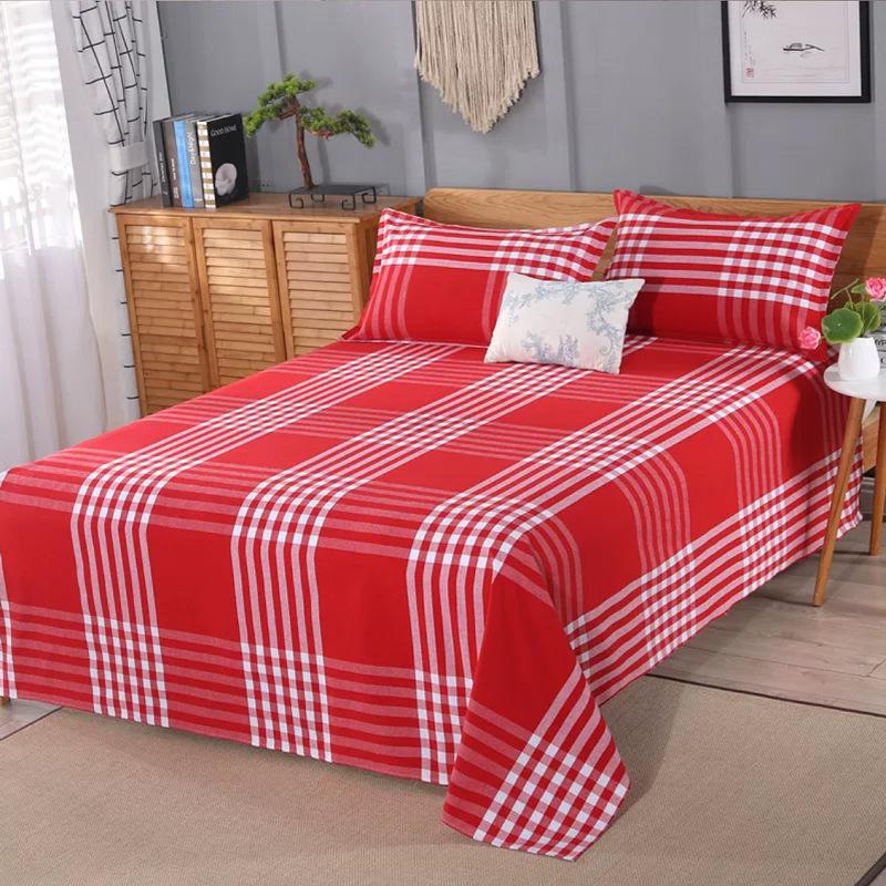 Plaid Thickened Coarse Cloth Bed Sheet Set - 4 Pieces, Breathable & Skin-Friendly for Dorms