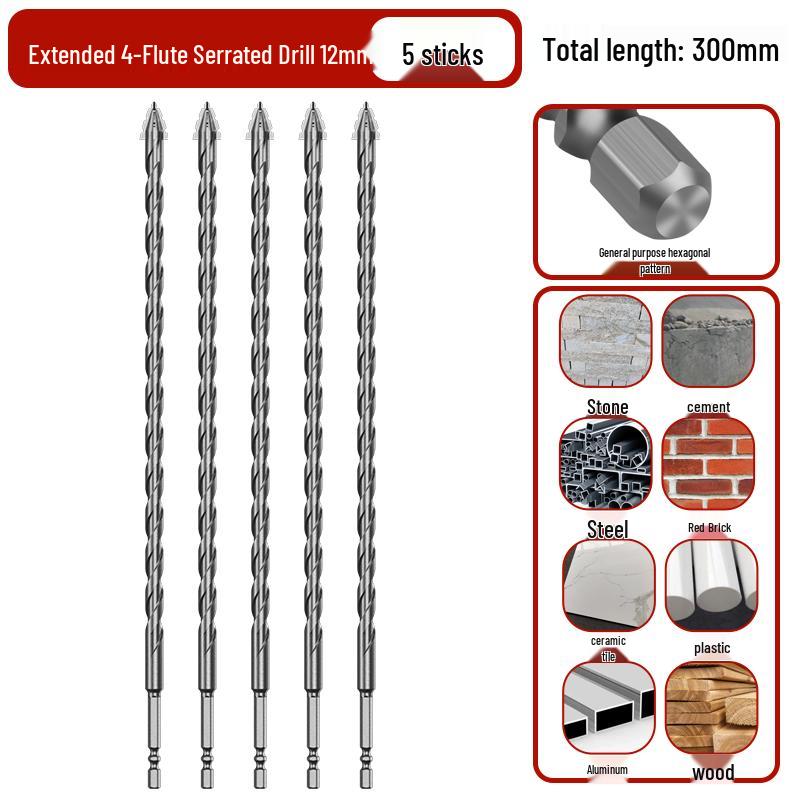 Extended Four-Edge Serrated Impact Drill Bit CN plug (adapter included)