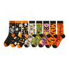 Halloween Themed Cotton Socks Elastic Cuffs Breathable Fabric Practical Wear Festive Ghosty Pumpkin Patterns