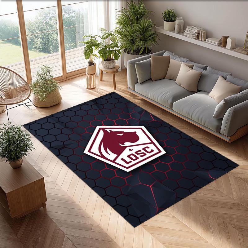 LOSC Lille FC Soccer Football Pattern Soft Area Rug Non Slip Indoor Floor Carpet Sports Decor Mat for Bedroom