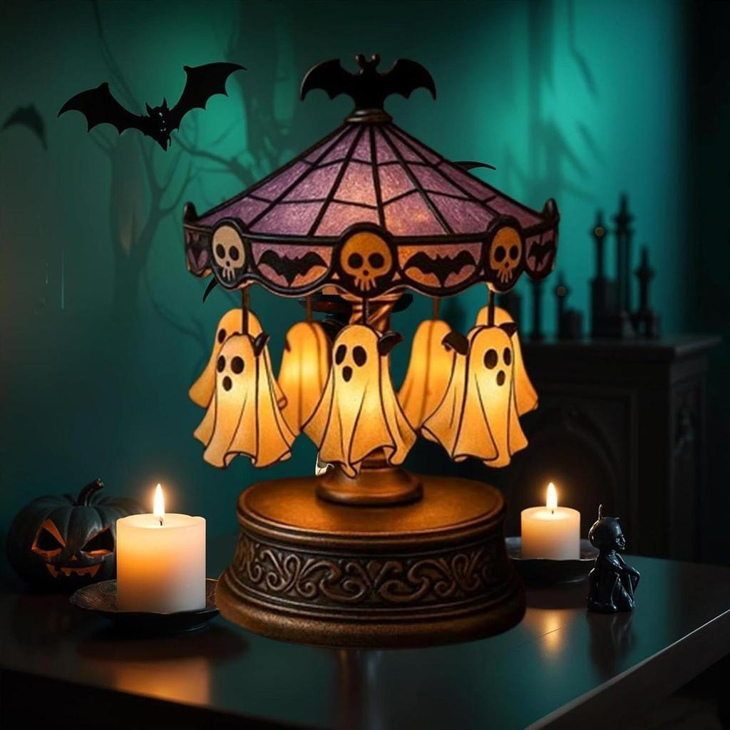 Party Light Up Ghost Carousel Rechargeable Halloween Spooky Carousel Lamp Decorations Floating Ghost Indoor Table Decor 19X1CM