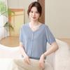 Mom's 2026 Summer Ice Silk Short Sleeve V-Neck Blouse for Middle-Aged & Elderly Women – Mother's Day Fashion