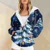 Women's Christmas Printed Sweatshirt  Winter Long Sleeve Cardigan Jacket With Pockets Zipper Hoodie Outerwear