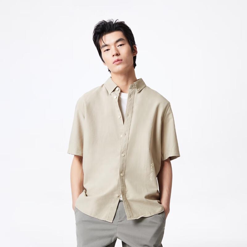 JACK&JONES Men's Loose Fit Embroidered Turn-down Collar Short Sleeve Shirt