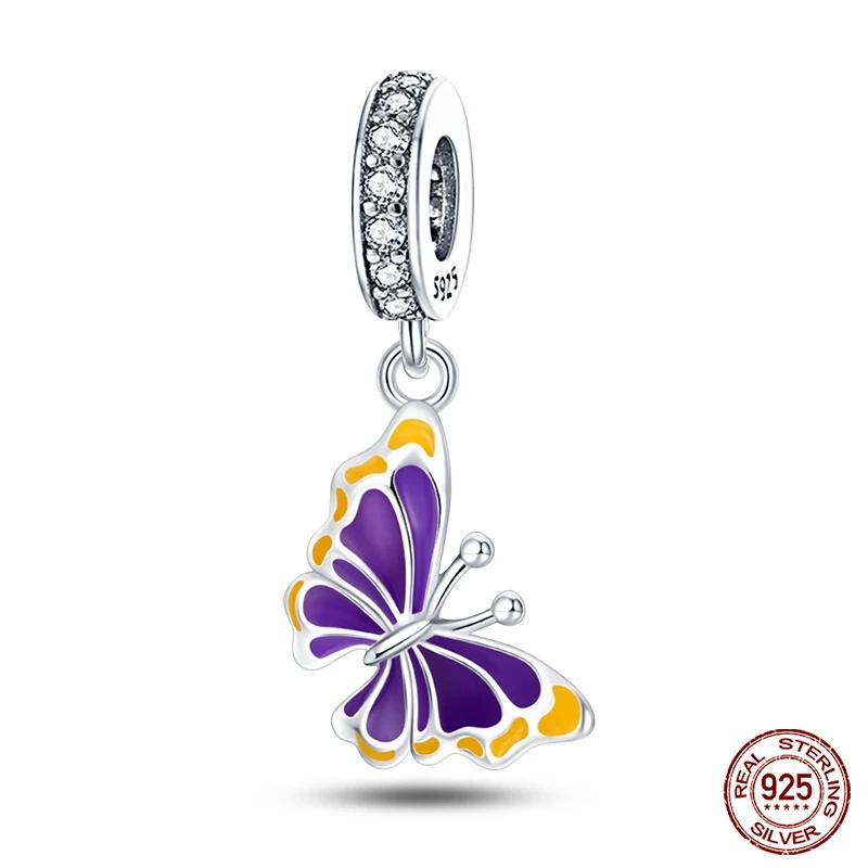 Copper Purple Series Pony Bear Butterfly Shape Charm Beads For 3Mm Original Bracelet Diy Women Jewelry Gift