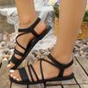 New Spring/Summer Strappy Cross Flat Sandals, Versatile, Plus Size, Solid Color