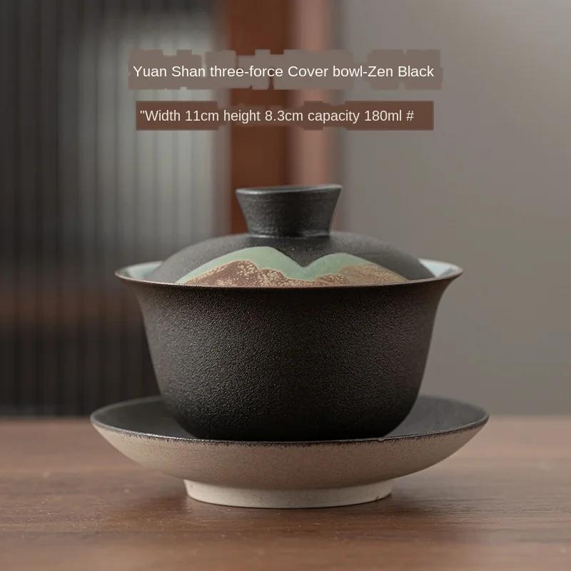 

Japanese Style Hand Drawn In The Distant Gaiwan Porcelain Kung Fu Tea Bowl Stoneware Tea Maker Cover Bowl