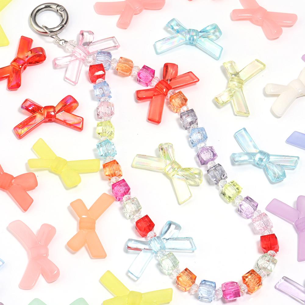 20pcs/lot Bow Acrylic Beads Mix Color Loose Charm Bead for Jewelry Making Accessories DIY Earrings Keychain Beaded Material