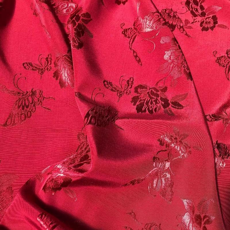

100x150cm Butterfly Pattern Satin Jacquard Fabric Smooth for Cheongsam Hanfu Sewing Plain Chinese Style Rayon Cloth 100x150cm