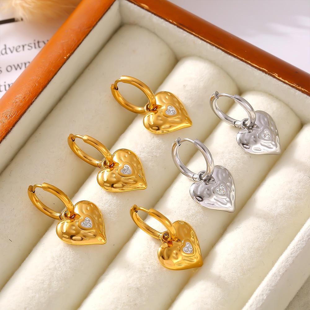 18K Gold-Plated Heart Earrings with Diamonds, Non-Fading Retro Style, European & American Inspired