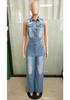 Slim Fit Elastic Washed Denim Jumpsuit