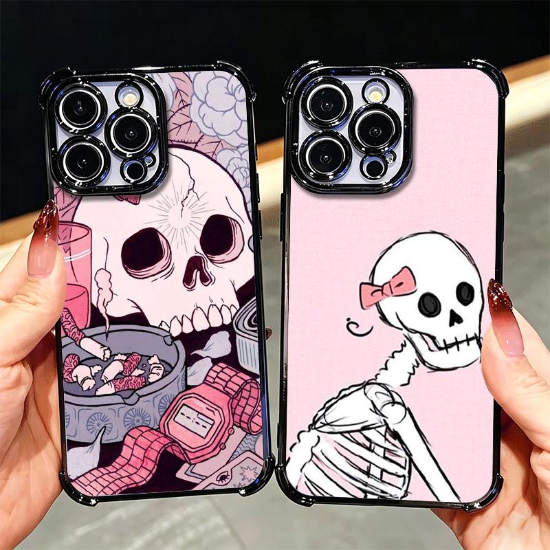 Pink Style Skull Witch Plating Phone Case For Xiaomi Poco X5 X6 X7 X8 Pro Max F8 Ultra F7 M8 M7 M5S Redmi 15C 15 14C 13C 13 X3 1