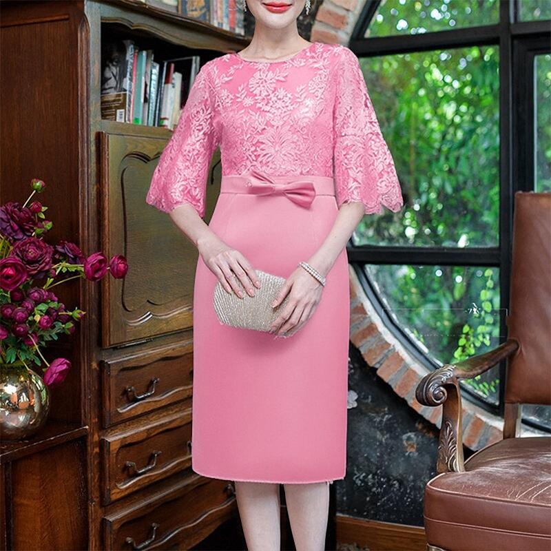 

ZANZEA Женское повседневное платье с круглым вырезом, рукавом 3/4, вышивкой и пэчворком 5XL розовый