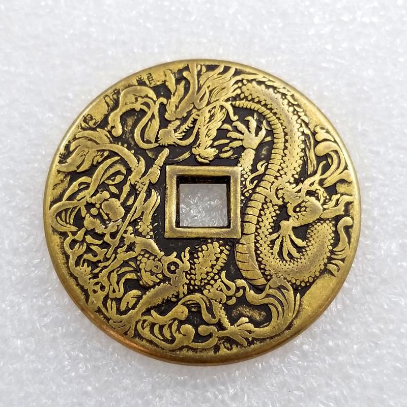 Antique Mountain Ghost Bronze Coin Charm Pendant, Yellow Brass, 43mm Diameter No латунный