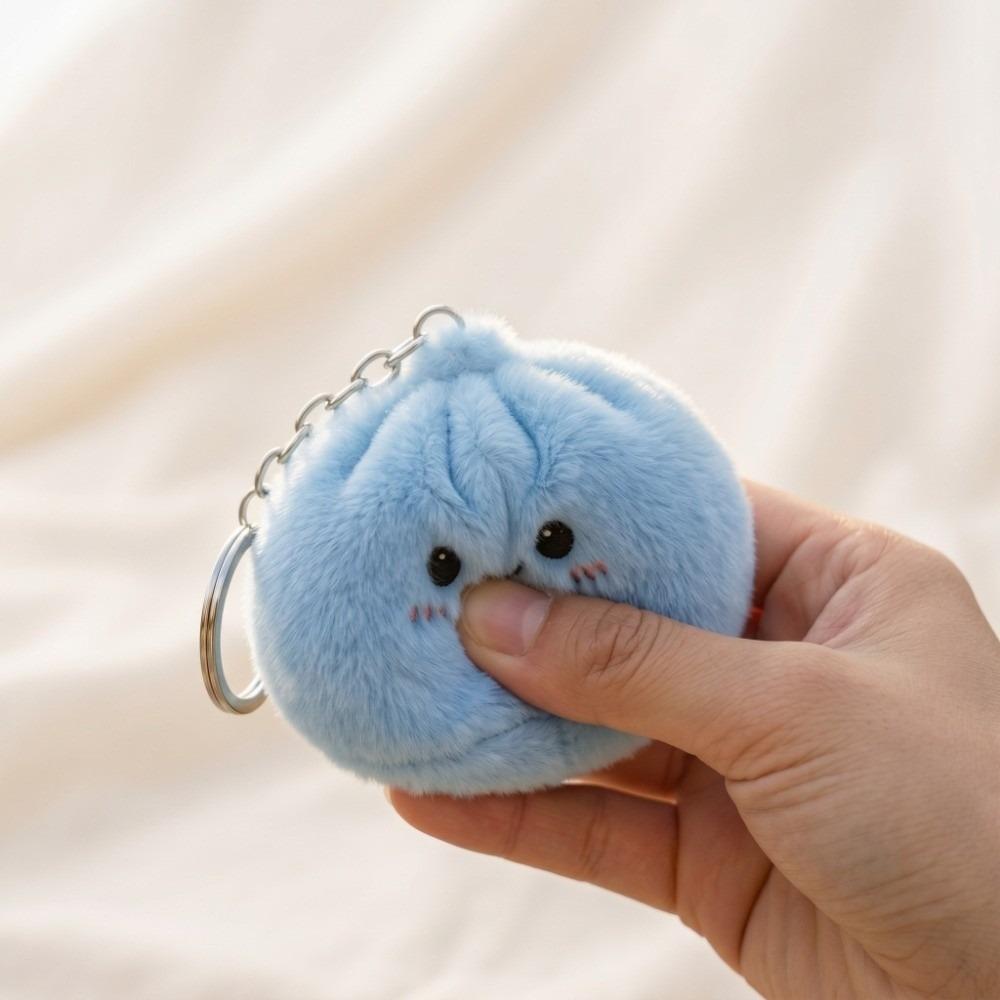 Plush Plush Squishy Keychain Soft Fluffy Steamed Buns Keyring Birthday Party Gift синий