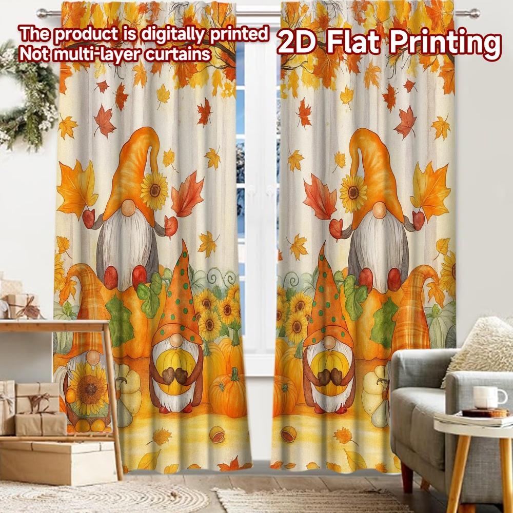 

2pcs, 2D FLAT PRINTING Curtains (Without Rod) Autumn Gnomes Halloween Festival Creative Curtains Semi-Sheer Curtains All Seasons 52.50 × 116.00 cm 2 pcs
