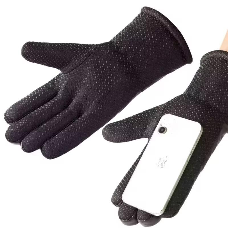 Thick Warm Winter PU Leather Gloves With Fleece Lining Anti-Slip Outdoor Cycling Men Full-Finger Design