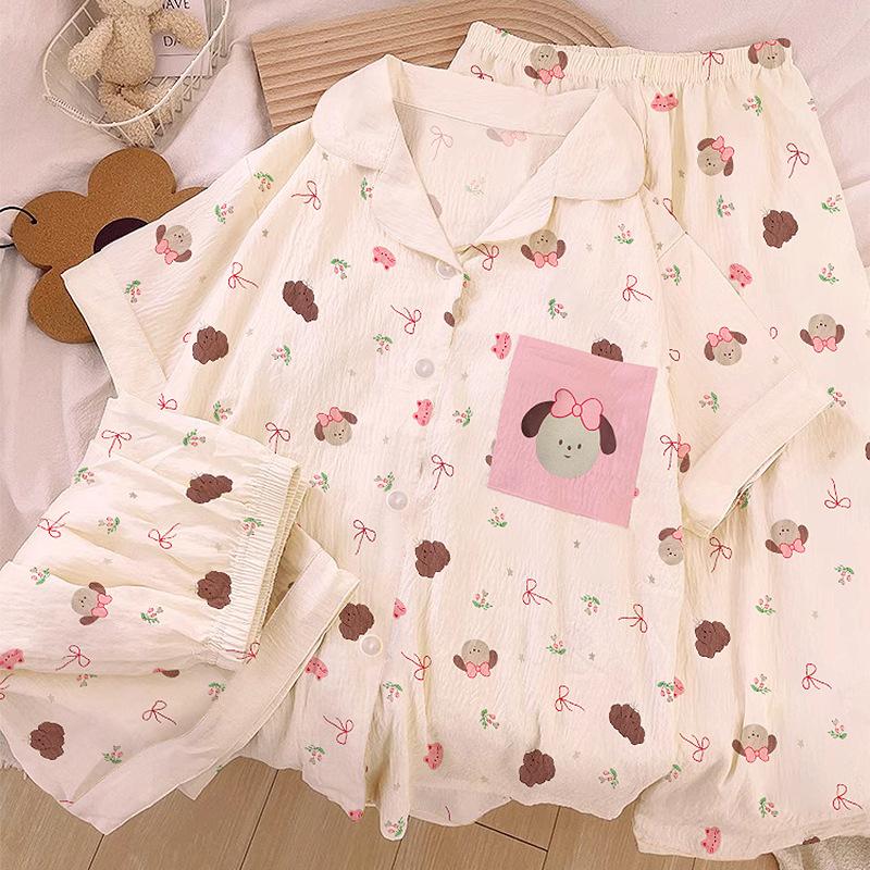 

Cute Cartoon Short-Sleeved Pajamas Women S Summer Sweet Floral Cloud Cotton Loungewear Three-Piece Set 2XL