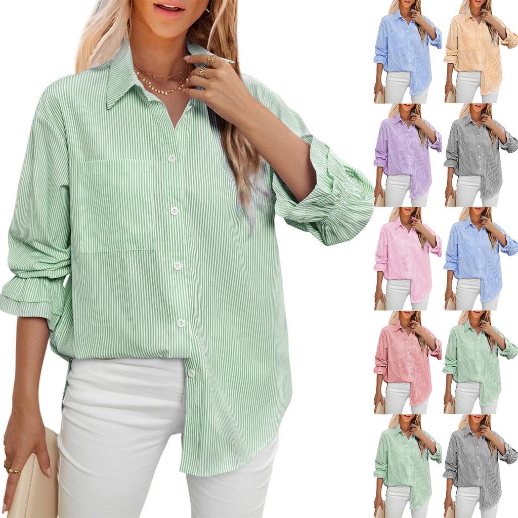 Fashionable Women's Striped Casual Shirt Tops Long Sleeve Shirt