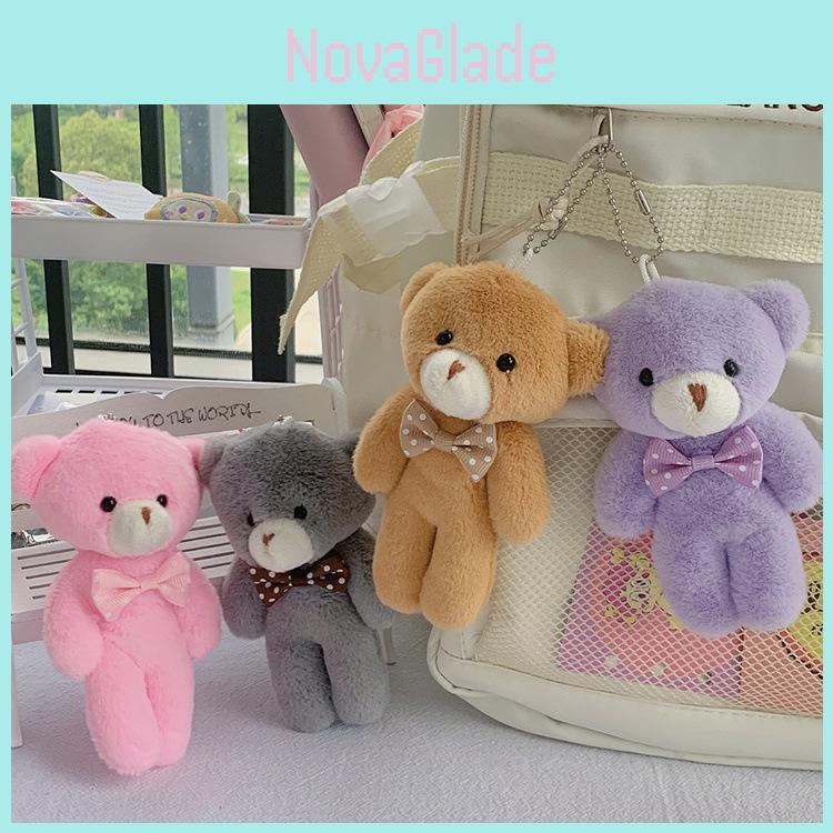 Adorable Plush Teddy Bear Keychain Gift Pink Gray Brown Purple Colors