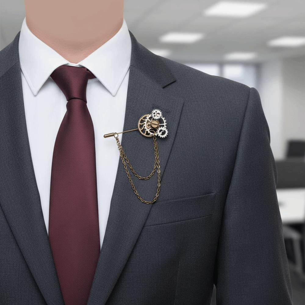 Metal Chain Steampunk Gear Lapel Pin Gothic Collar Pin Vintage Brooches  Shirt Decoration