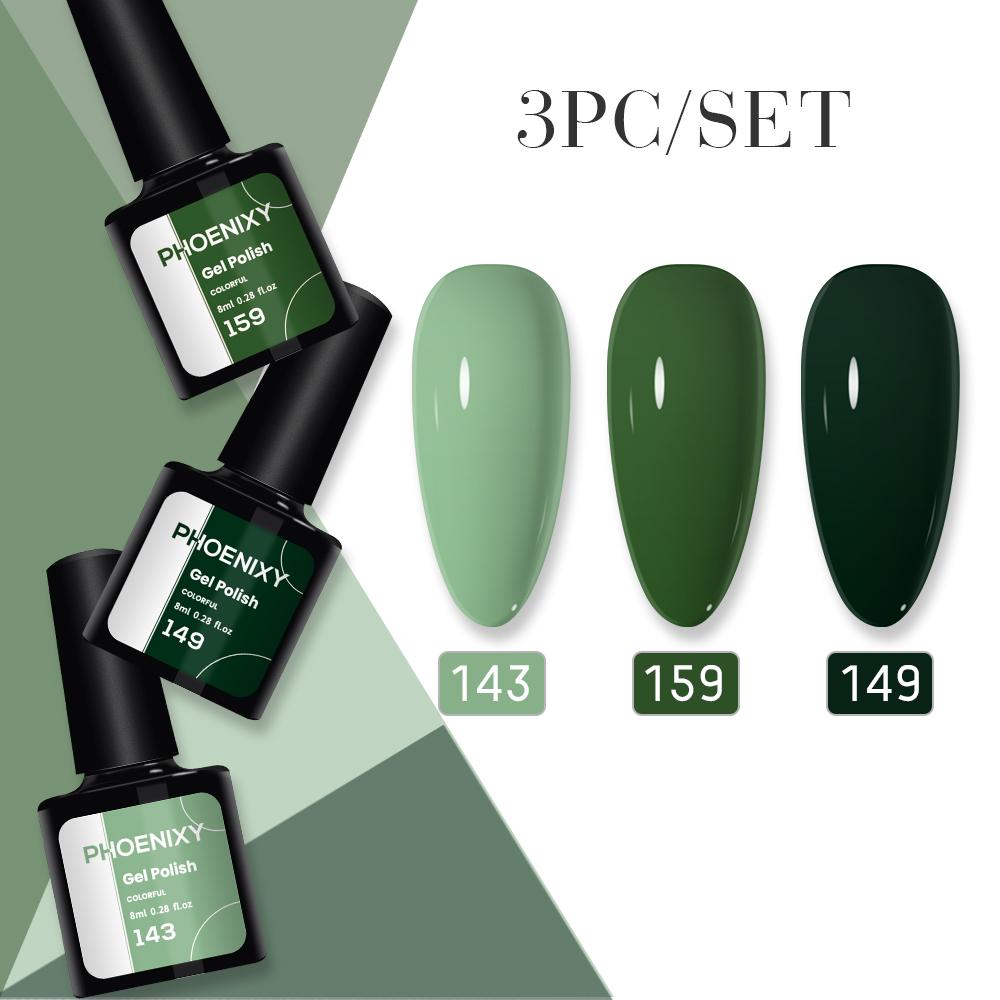 PHOENIXY 3dílná sada gelů na nehty Pure Color Sada gelových laků na nehty pro manikúru Nails Art Soak Off Gel Kit pro nehtový salon DIY doma