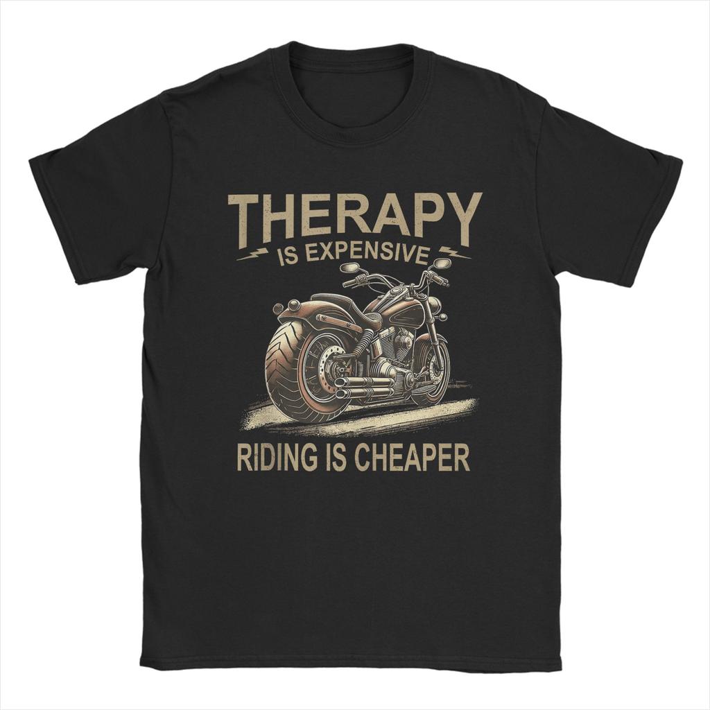 Oversized TShirt Beach Funny Motorcycle Rider Therapy  Vintage Biker Trendy Cool TShirts  Cotton Tee Shirt Short Sleeve Tops