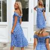 Vibrant Women's Boho Floral Off Shoulder Long Dress Perfect For Summer Beach Days