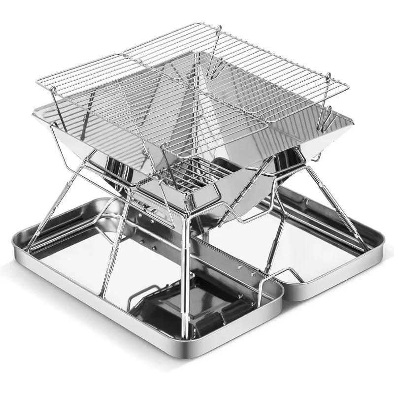 Folding Stainless Steel Camping Fire Pit Portable Charcoal Grill Backpacking Grill for Outdoor Cooking Hiking Camping Picnics