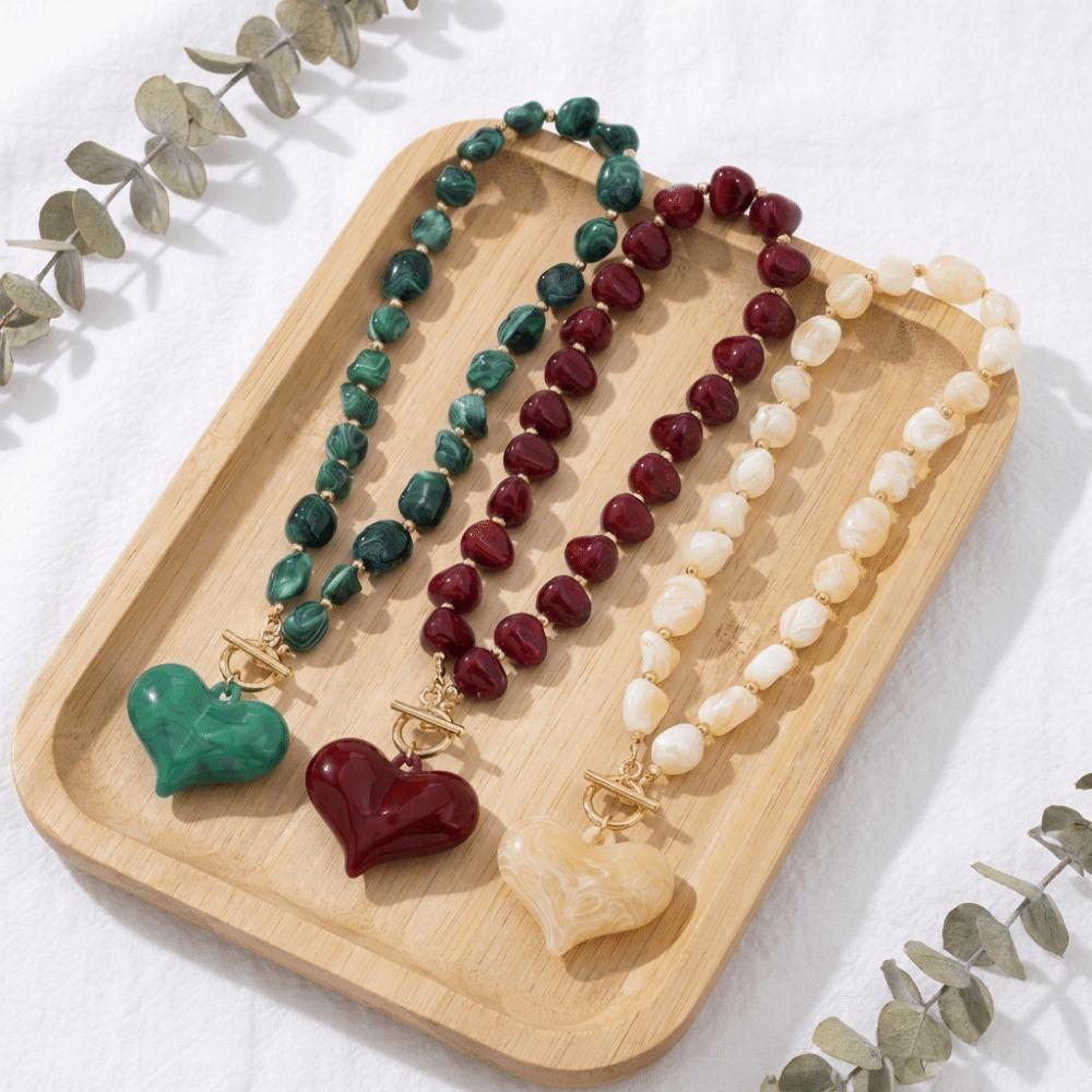 Colorful Statement Necklace Large Heart Pendant Chain Necklace Holiday